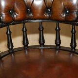 Victorian Captain Chesterfield Armchair in Restored Leather