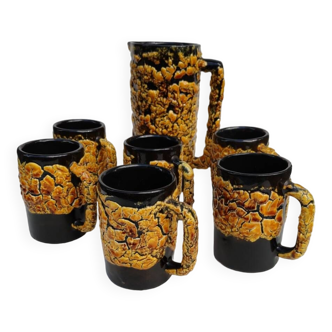 Rare ceramic beer service from Vallauris, created by LUC. 1960s.