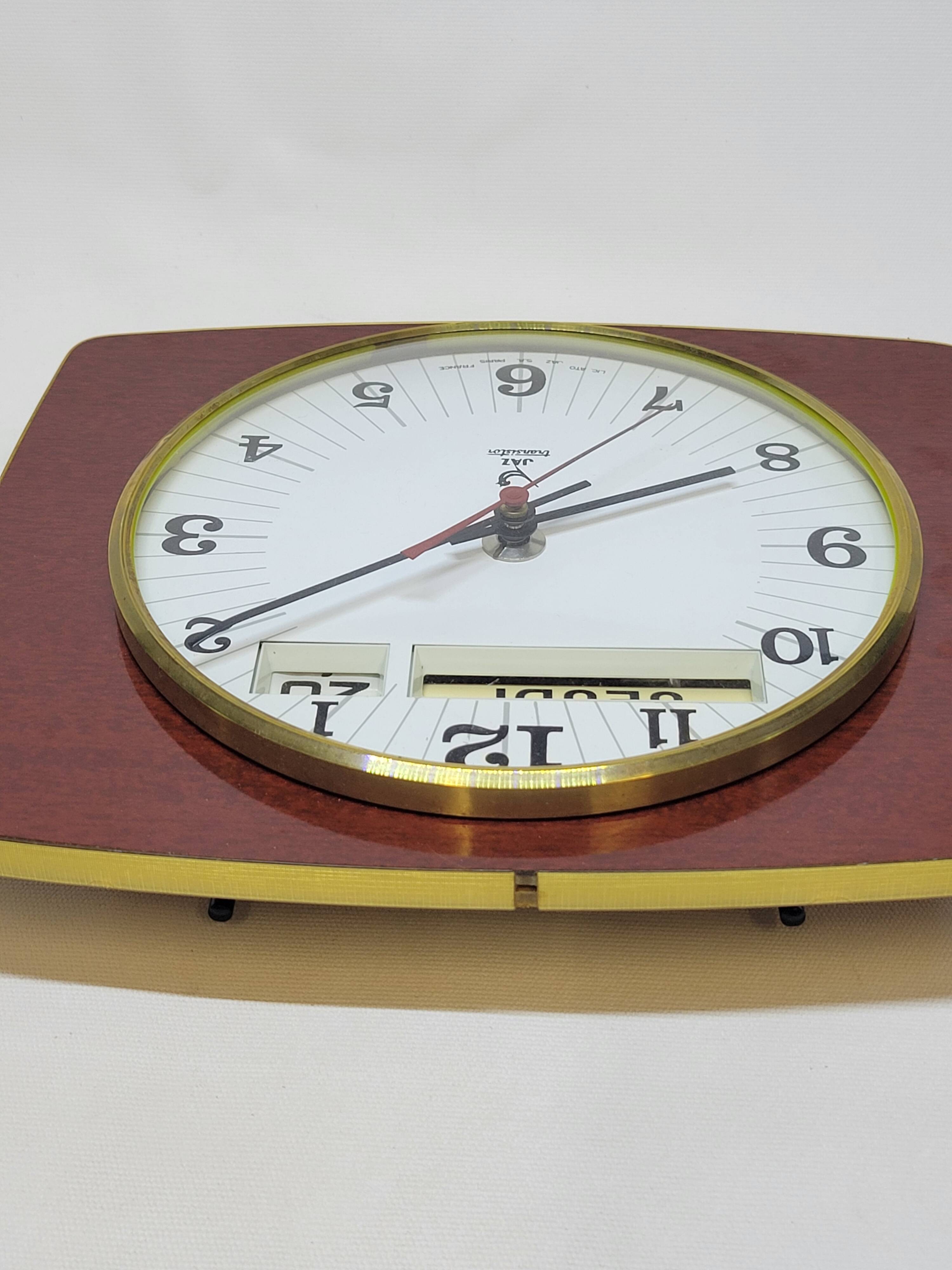 Vintage Jaz Transistor Wall Clock with Day and Date Calendar Formica