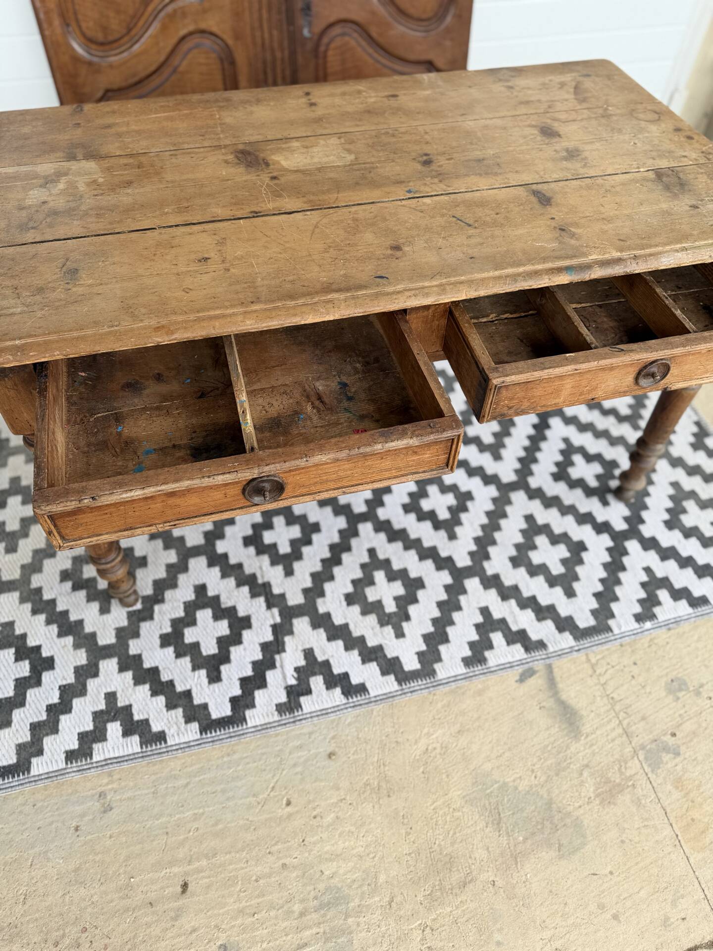 Antique pine desk - turned legs