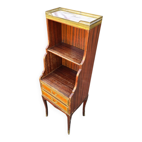 Étagère Louis XVI en acajou et laiton, 2 tiroirs