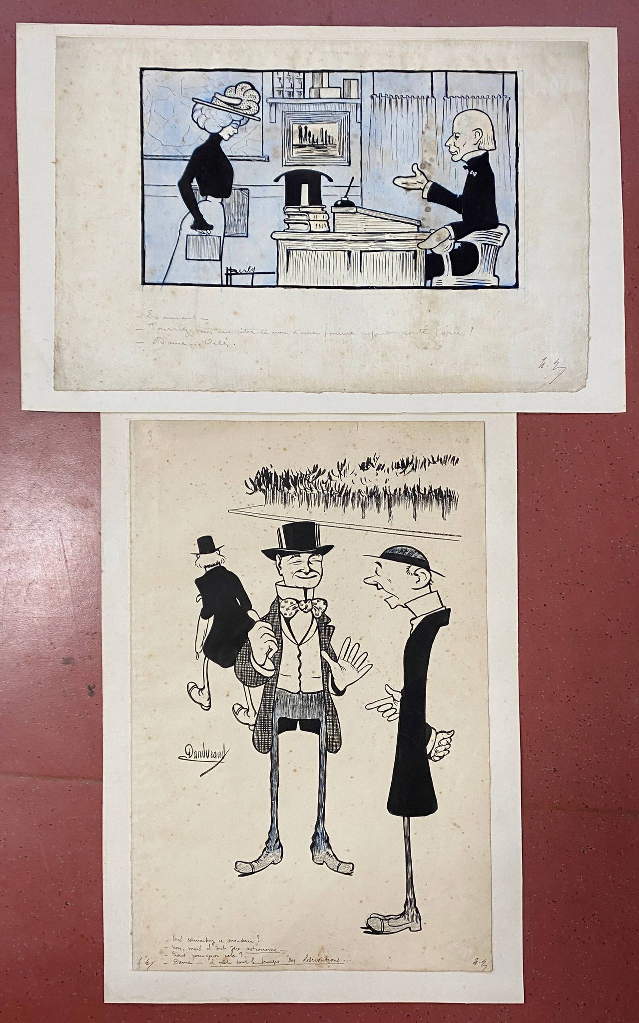 Pair of old cartoons Presse signed Dandurand and Berly