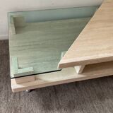 Vintage travertine and glass coffee table