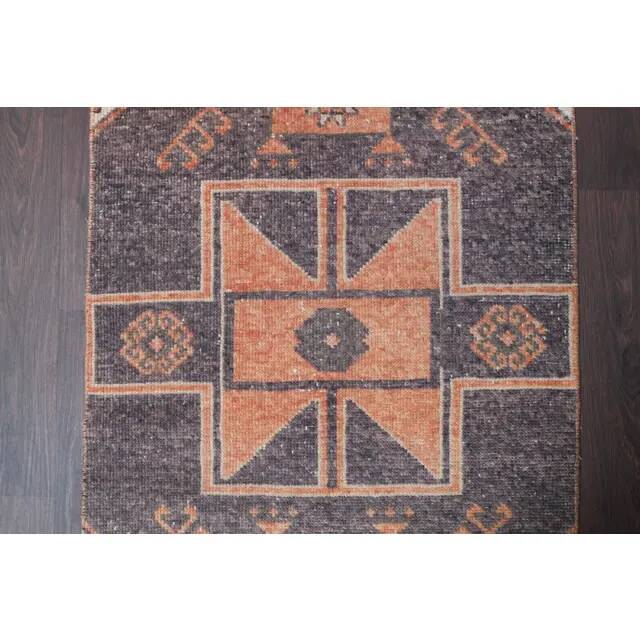 Vintage Turkish Hand-Knotted Wool Cotton Orange Runner Rug 80x394
