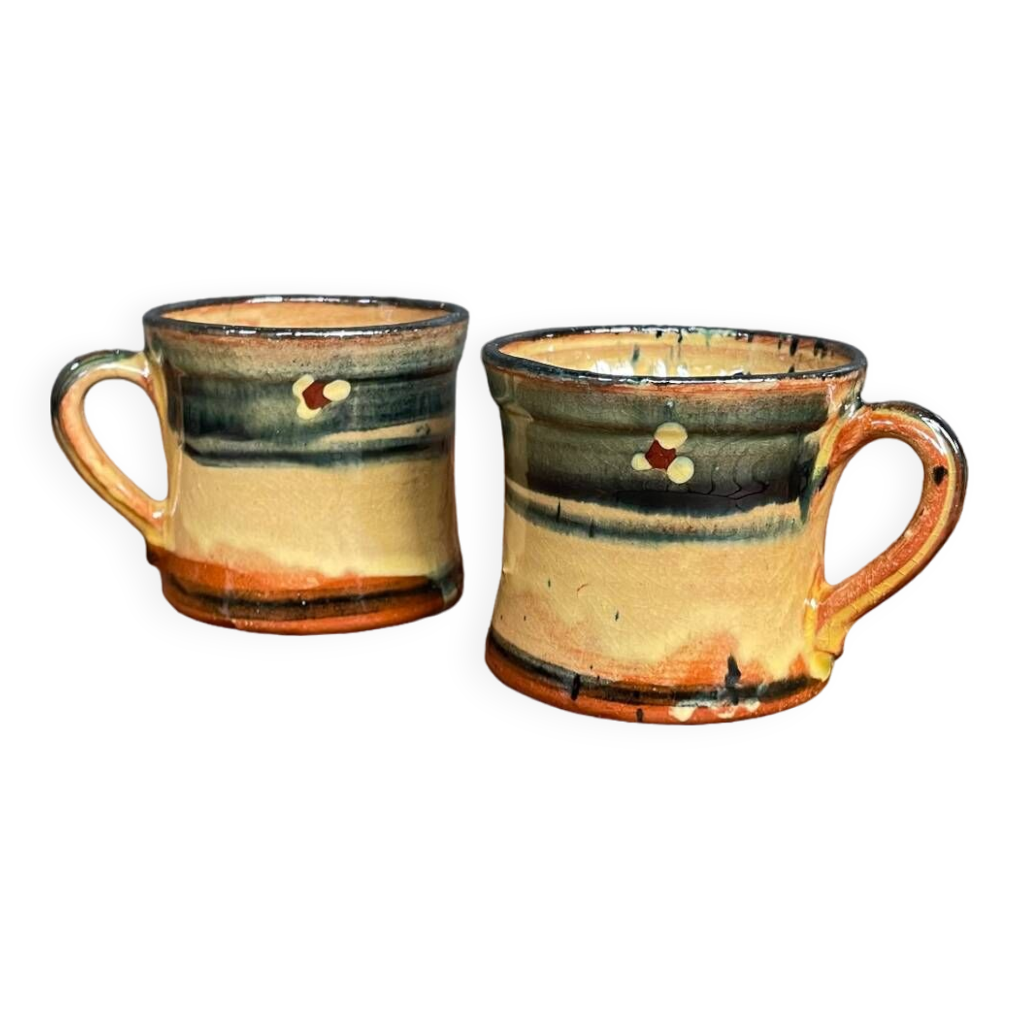 Set of 2 vintage painted ceramic coffee cups