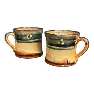 Set of 2 vintage painted ceramic coffee cups