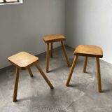 Set of 3 oak tripod stools