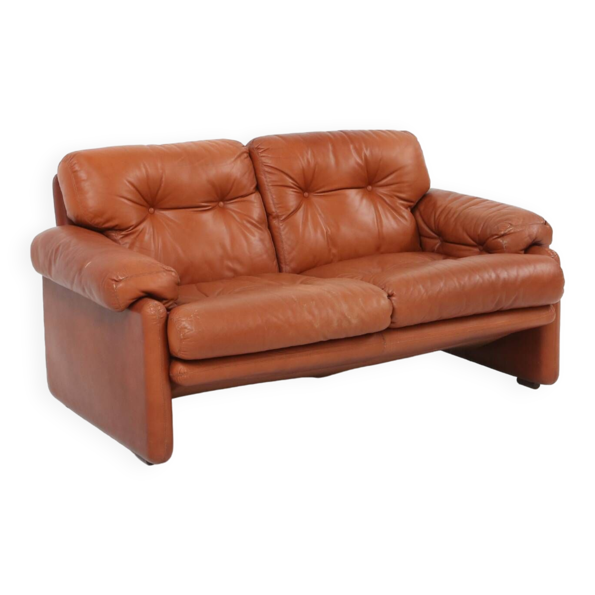 Brown leather 2-seater sofa Coronado by Tobia Scarpa for B&B Italia, Italy ca. 1960