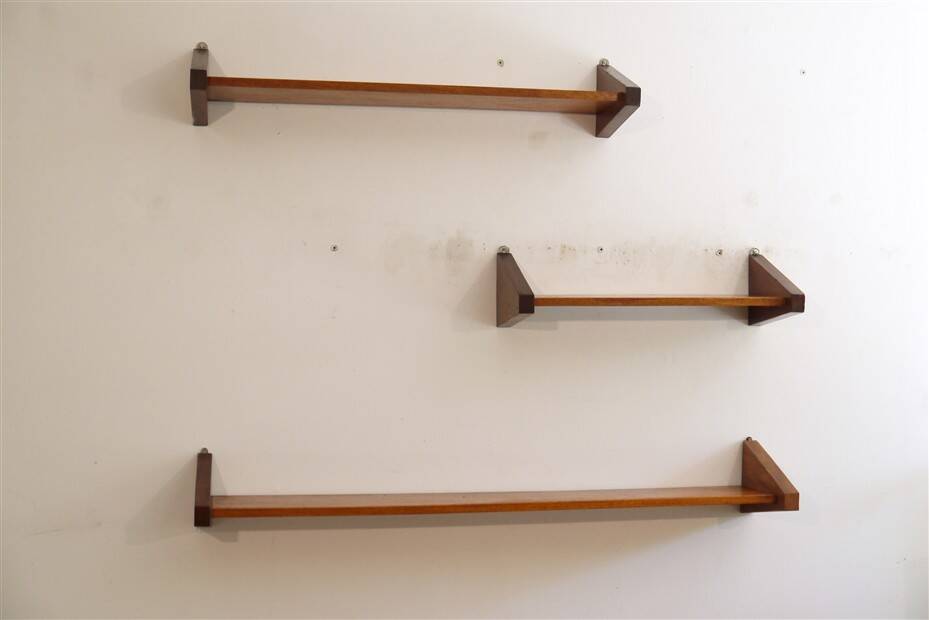 Minimalist mahogany shelves from the 1960s.