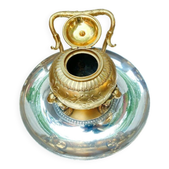 Barbedienne inkwell fleur de lys gilded bronze and silver late nineteenth 262