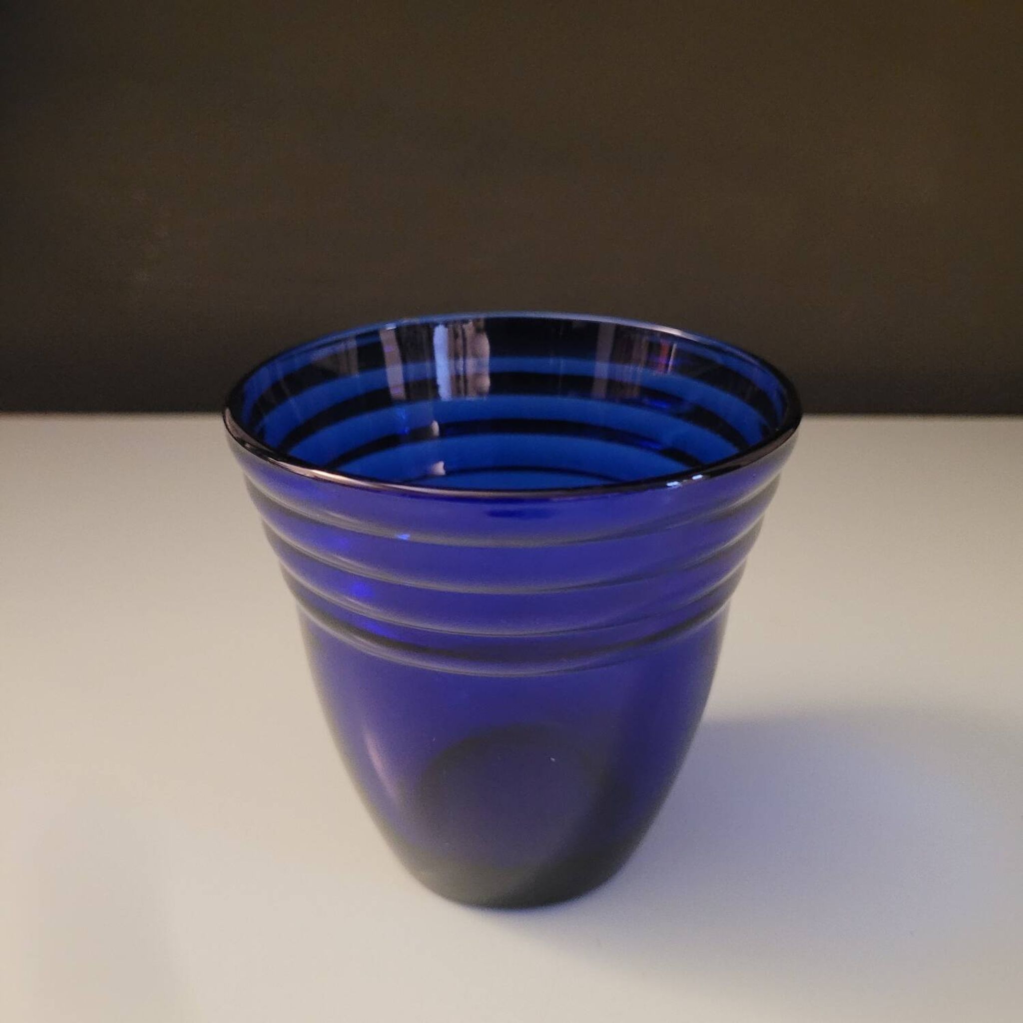 Cobalt blue glass with reliefs – modernist design – France, 1970s