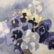 Watercolor painting potiche with pensees flowers, on paper, signed cmb or cmr, still life 1989