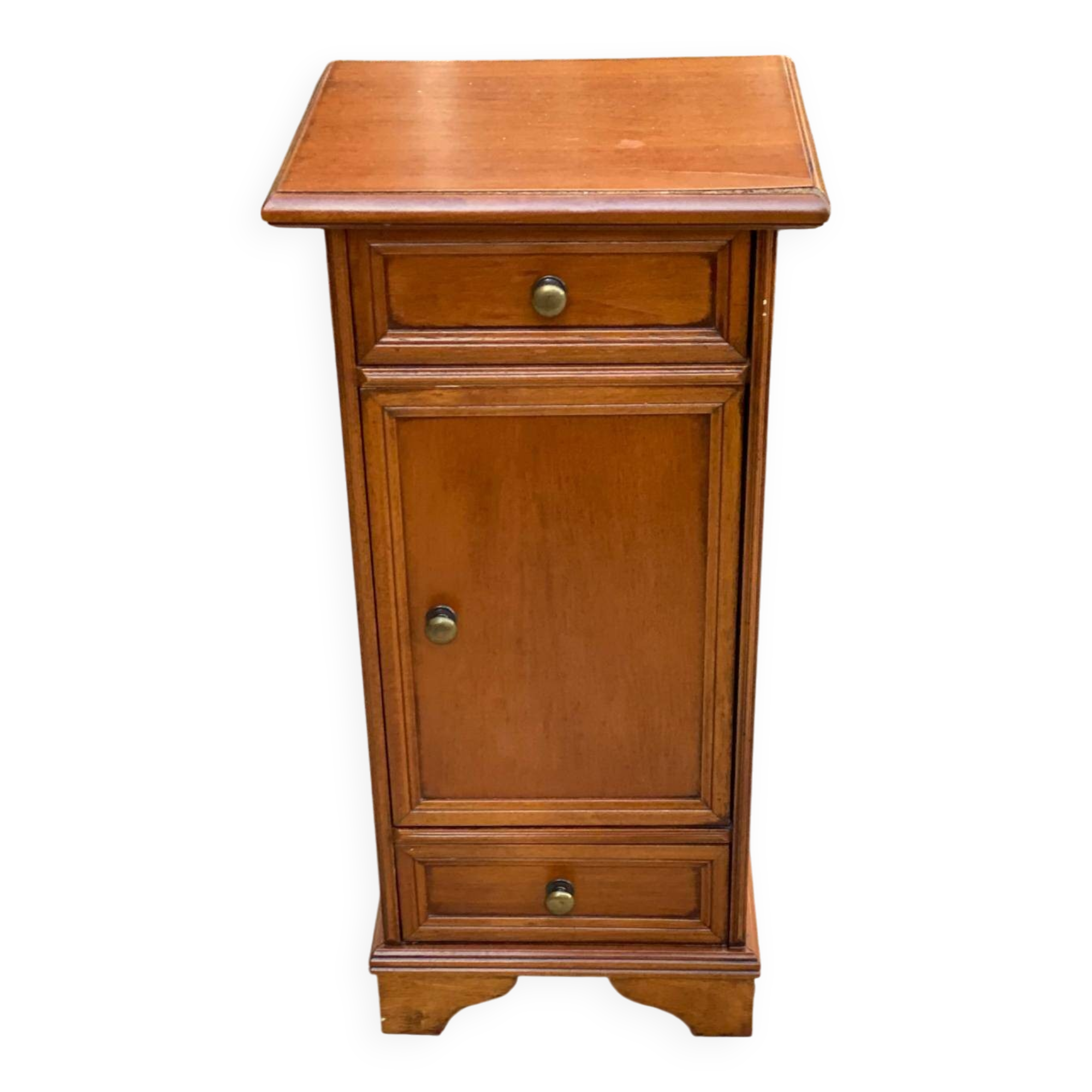 Solid wood bedside table with drawers and door