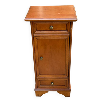 Table de chevet colonne en bois massif avec tiroirs et porte