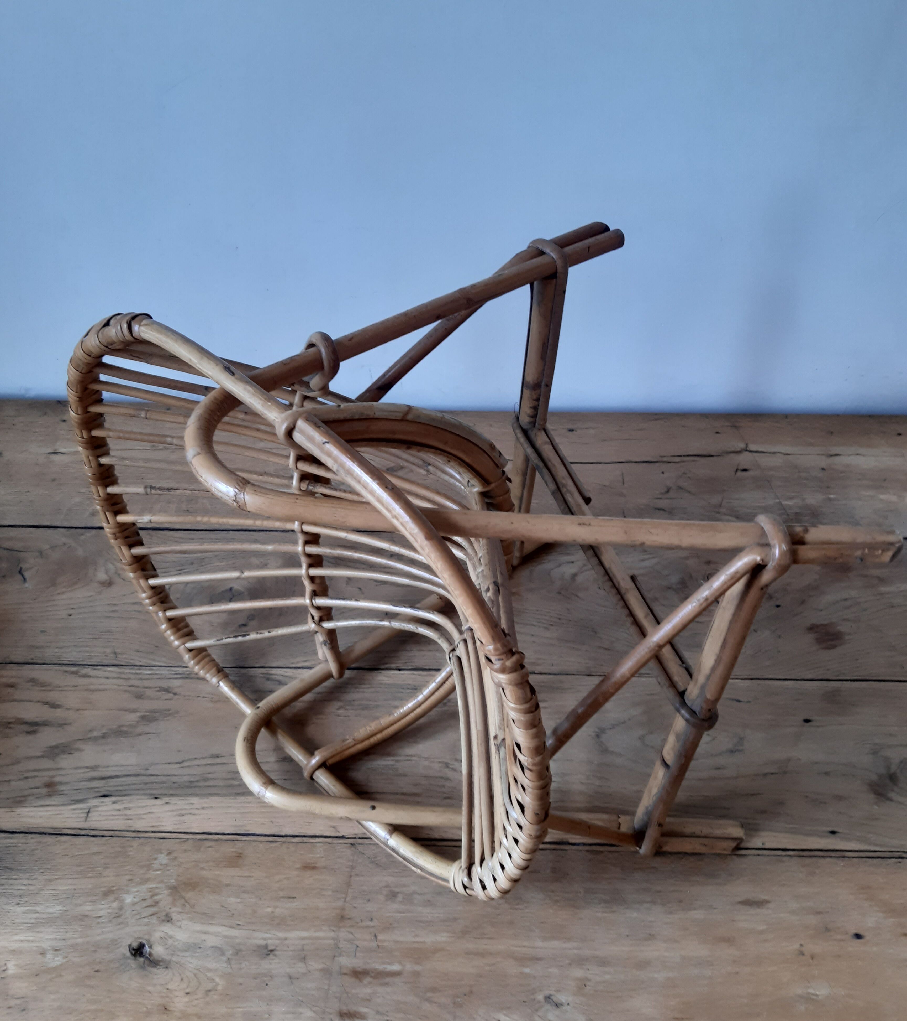 Children's armchair rattan shell, vintage 70s