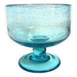Footed bowl, 1970s, blue bubble glass, 26 cm diameter