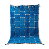 Tapis en laine pure artisanale fait main traditionnelle motifs bleus