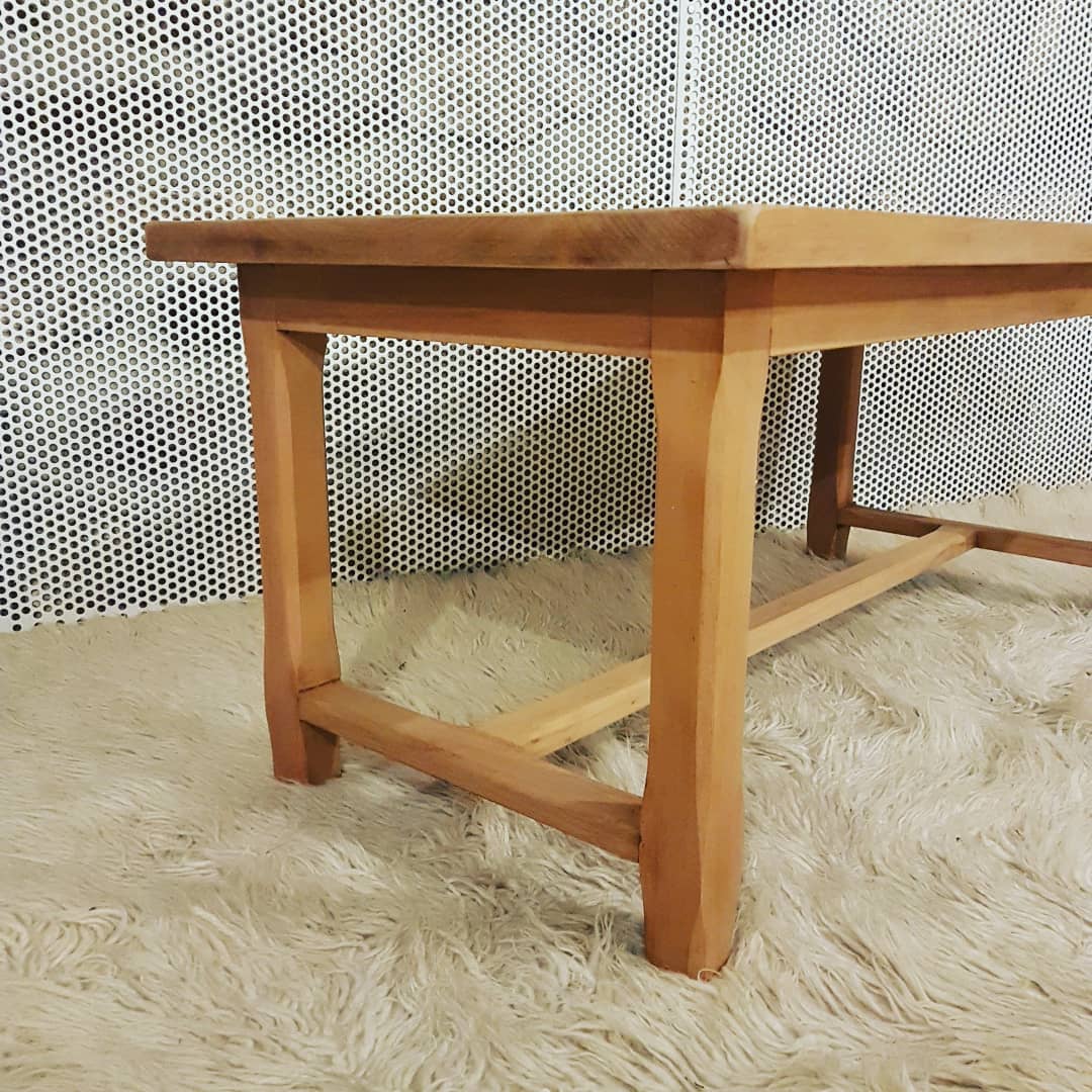 Low farm table in waxed solid wood