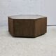 Space age table, hexagonal. Wood, velvet and smoked mirror. Circa 1970