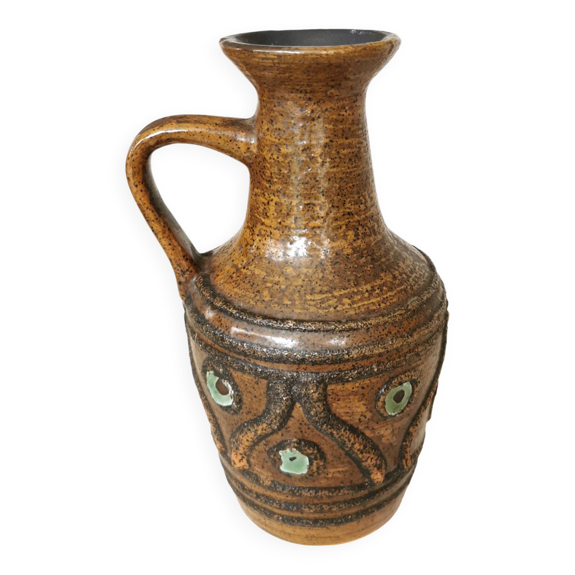 Rustic Ceramic Jug: 1970s West German Pottery Vase, Boho Decor