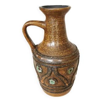 Pichet rustique en céramique : vase en faïence ouest-allemande des années 1970, style bohème
