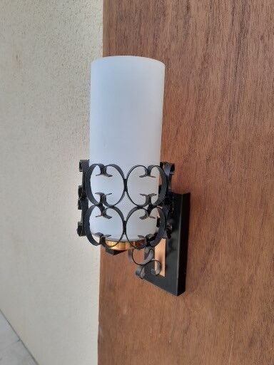 Pair vintage wrought iron wall lamps