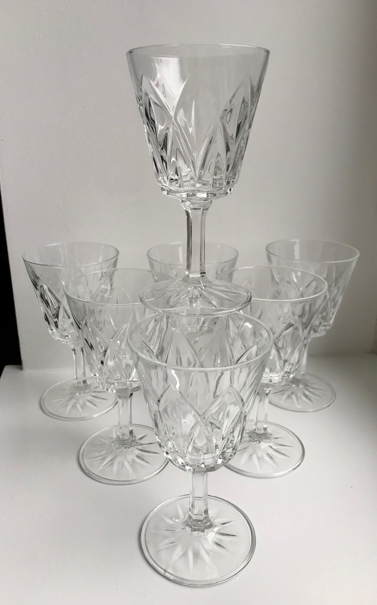Set of 7 glasses of wine / crystal water 60s