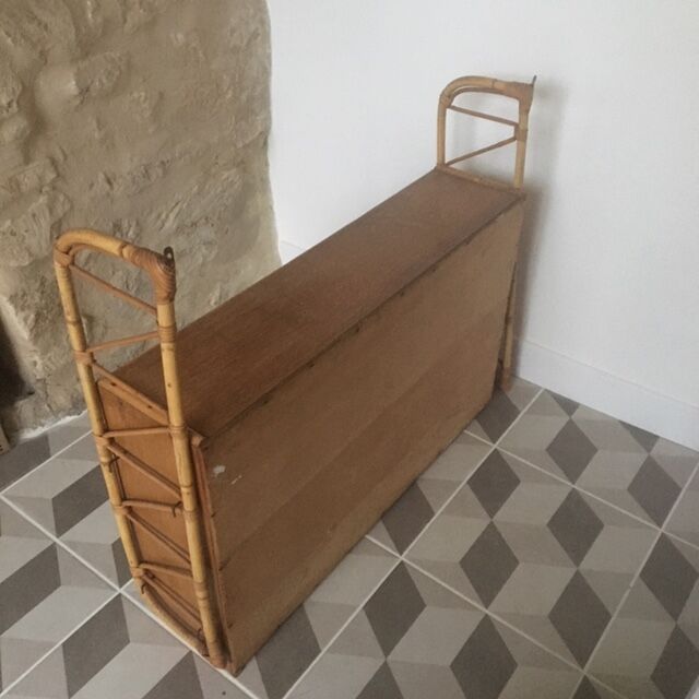 Wooden and rattan wall shelf