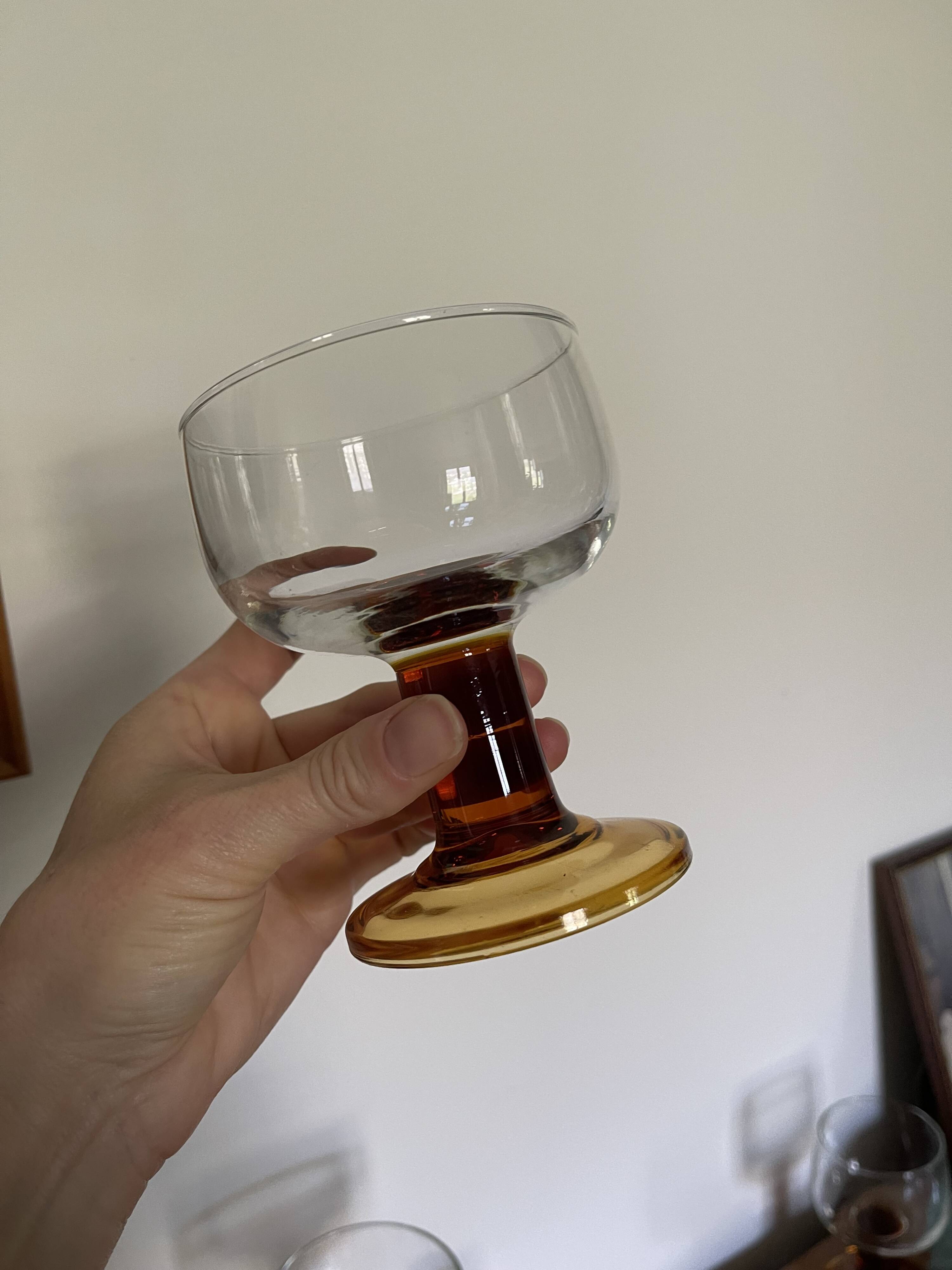 5 amber block glasses from the 1970s