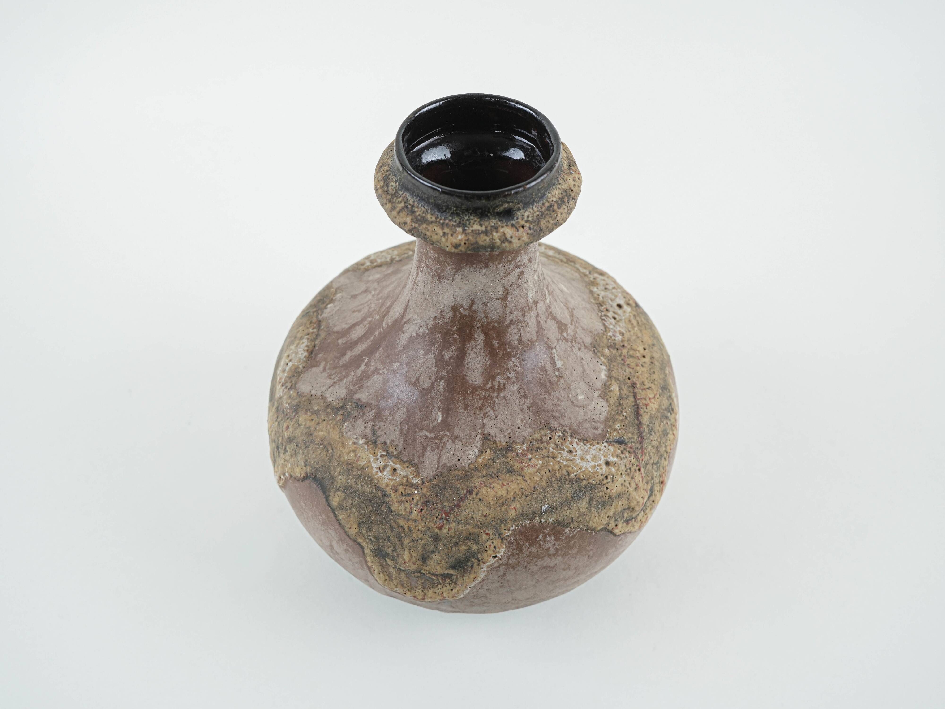 West German ceramic vase with fat lava glaze, 1970s