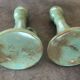 Pair of vintage table candle holders in green enameled ceramic
