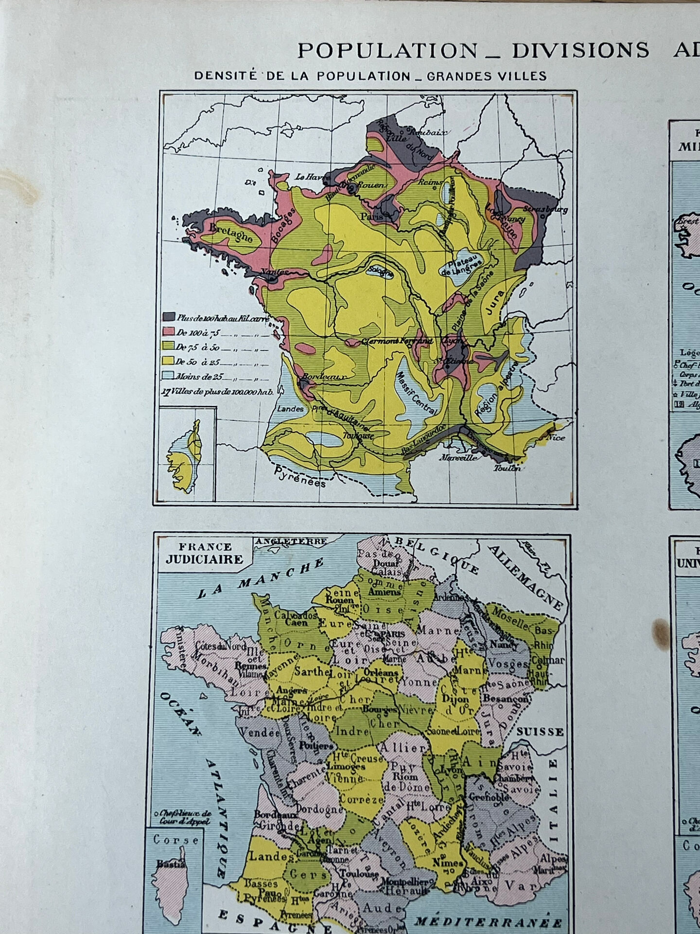 Map sheet - France, population and divisions - 27x37cm - 1