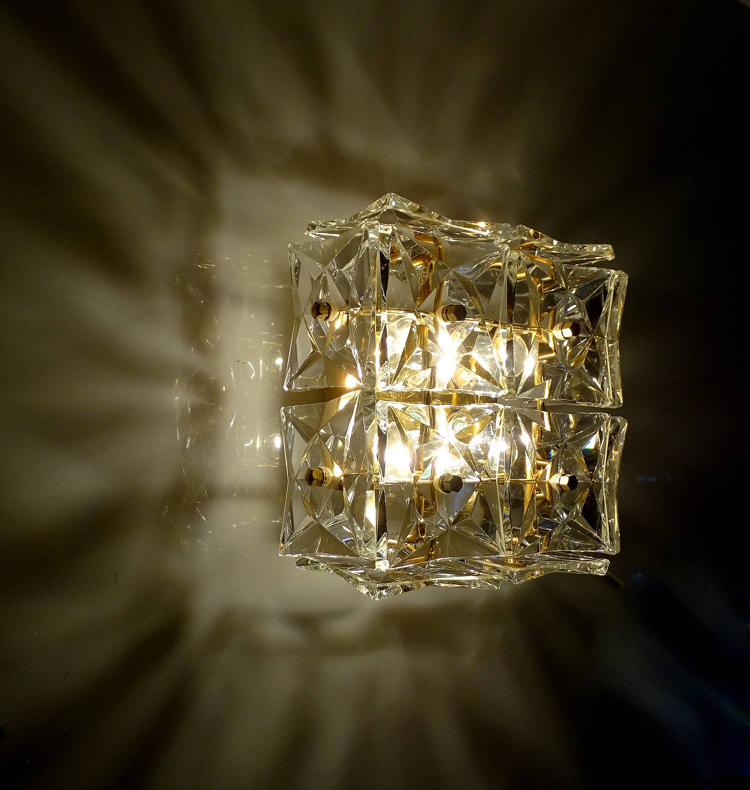 pair vintage wall lamps 60s golden crystal fine gold