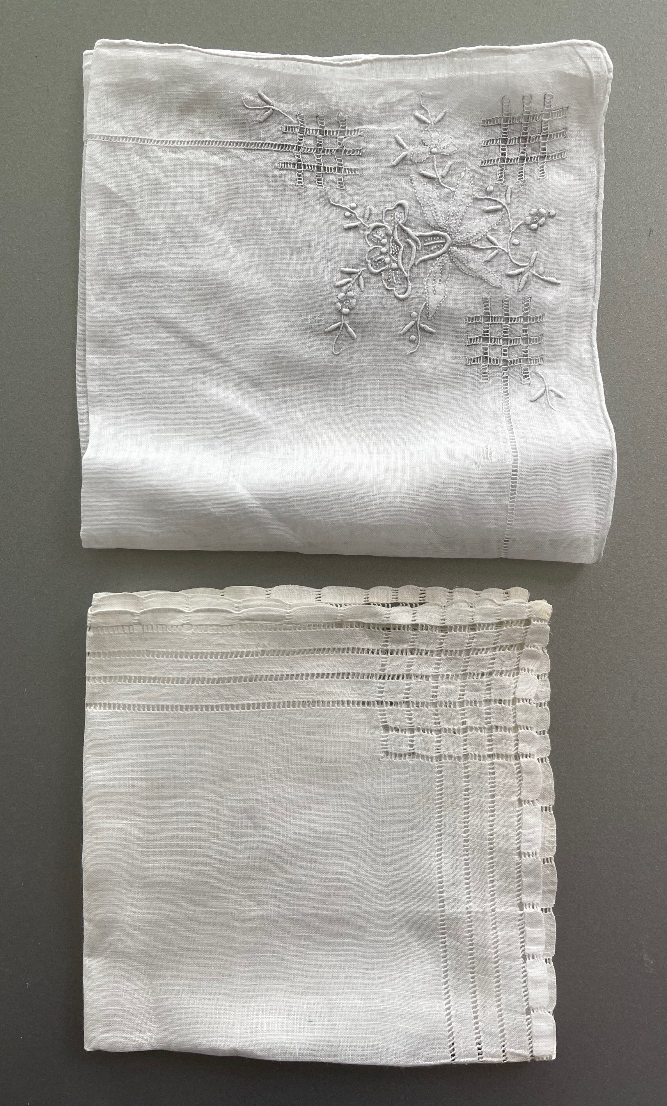Set of 2 antique embroidered handkerchiefs or tea towels