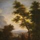 Paysage peint flamand avec des personnages du XVIIe siècle, l'apparition de Jésus