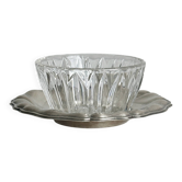 Cut glass and metal butter dish