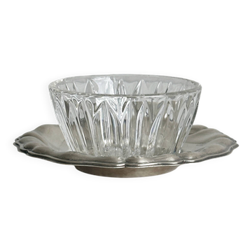 Cut glass and metal butter dish