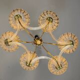 Venetian chandelier in colourless Murano glass and brass, circa 1940.