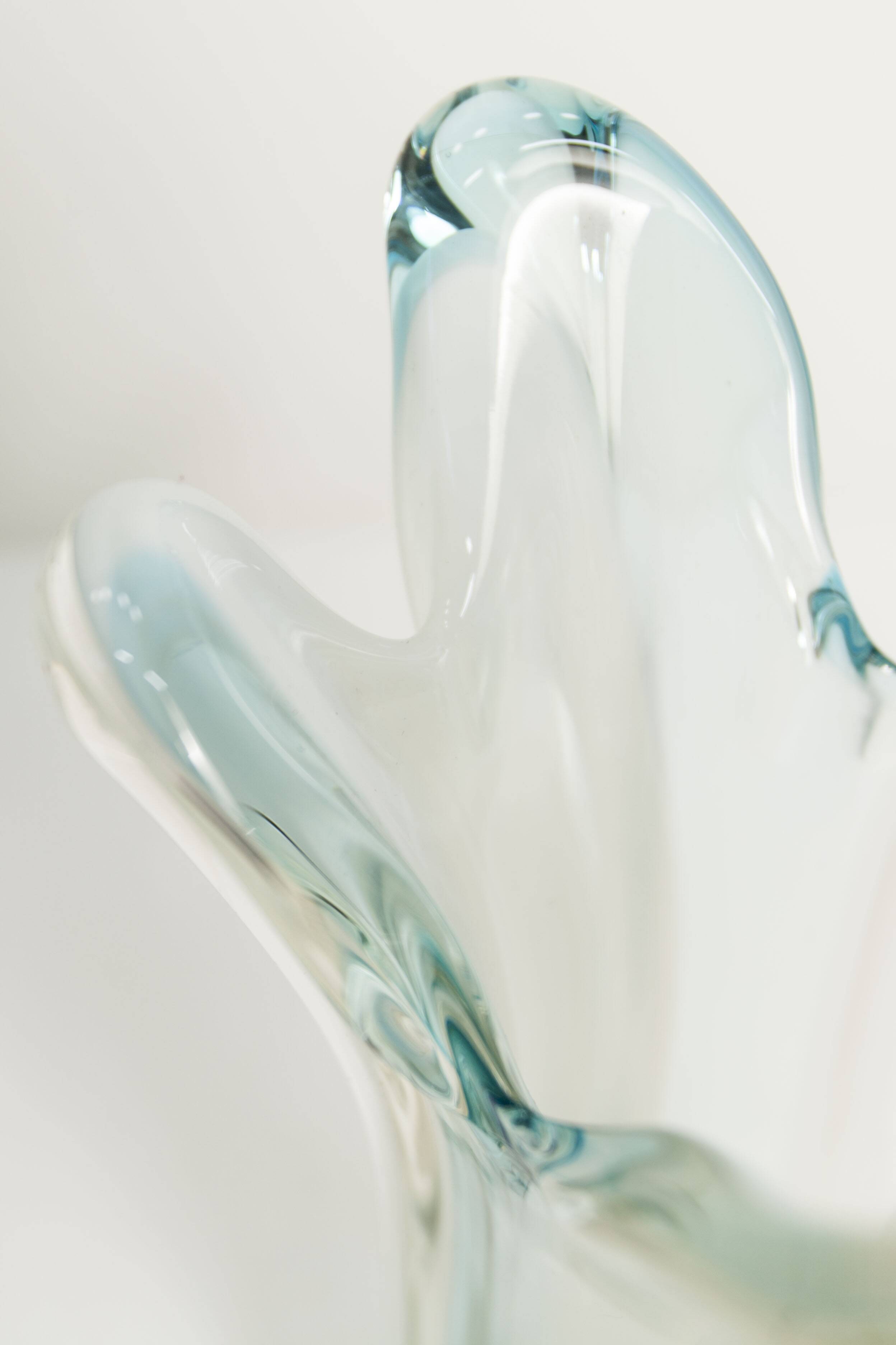 Large Murano vase 1960 transparent white and blue H35.5cm