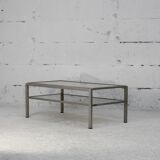 Double coffee table trays smoked glass steel. France, circa 1970