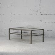Double coffee table trays smoked glass steel. France, circa 1970