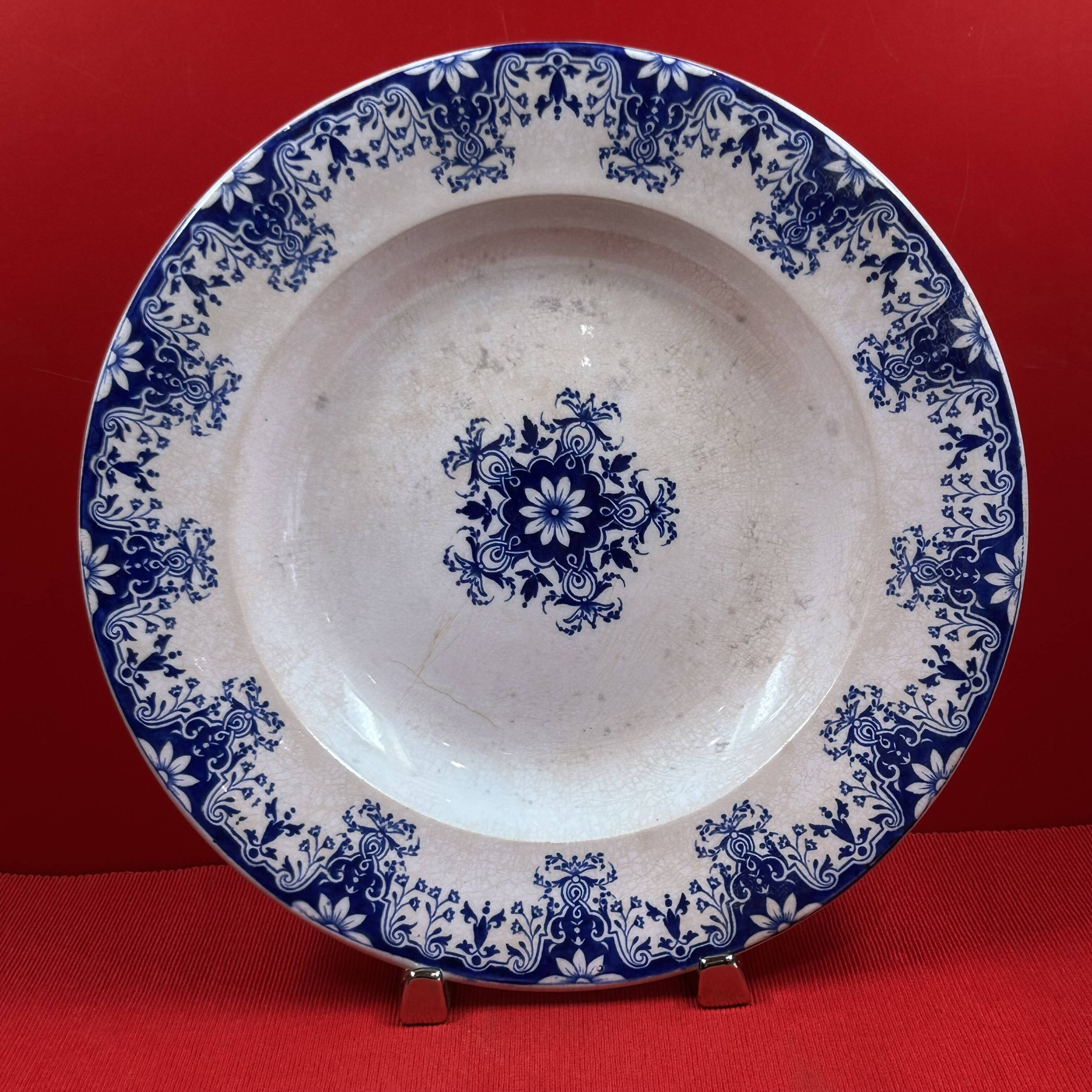 Large Deep Round Dish Decorated in Rouen Blue & White by Jules Vieillard 19th Century - 3