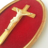 Vintage burgundy vet oval religious frame