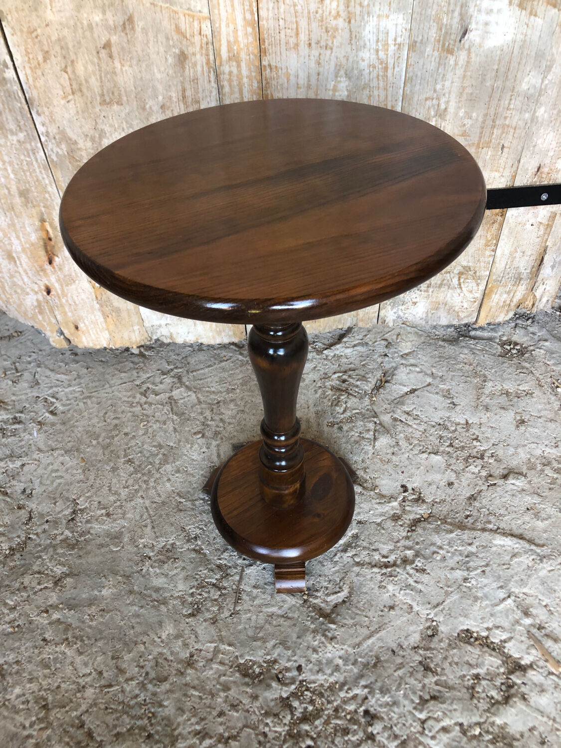 Fifth wheel side table vintage round wood