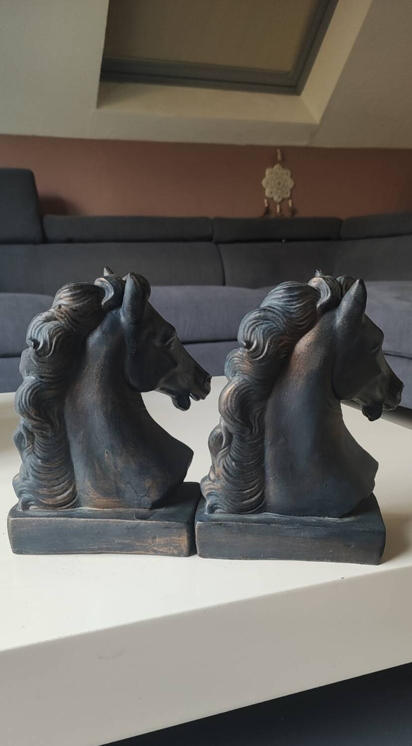 Pair of Horse Bookends with Flaming Manes. Ceramic.