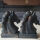 Pair of Horse Bookends with Flaming Manes. Ceramic.