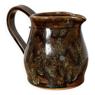 Small speckled beige stoneware milk pitcher from the 70s