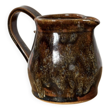 Small speckled beige stoneware milk pitcher from the 70s