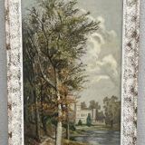 Oil on panel, animated landscape of a walker, Signed Ramos, early 20th century