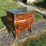 Louis XV style 3-drawer chest of drawers in wood and marble marquetry